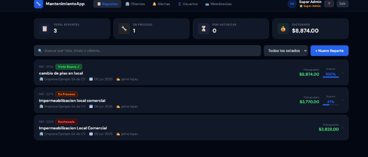MantPro — Dashboard de gestión de mantenimiento
